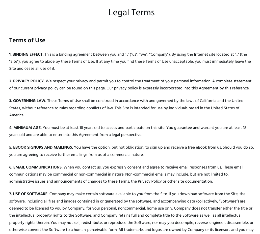 Legal Terms Page Included